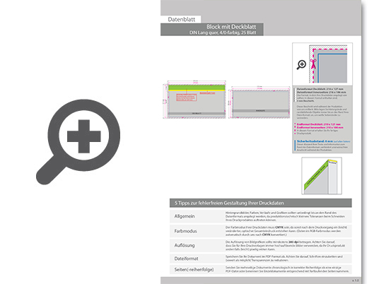 Product Bild block_mit_leimbindung_und_deckblatt__din_lang_quer__25_blatt__4_0_farbig_einseitig_bedruckt